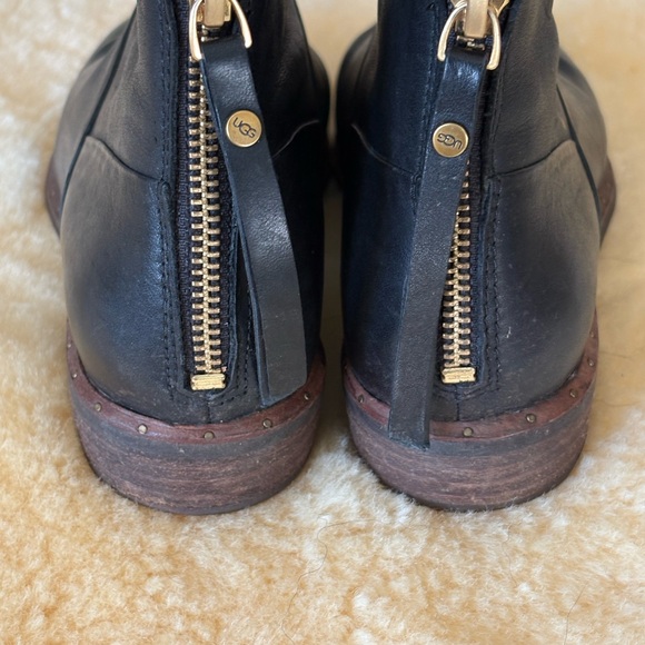UGG Black Leather Ankle Boots | Back Zip | Stacked Heel. Size 6US - Picture 9 of 11